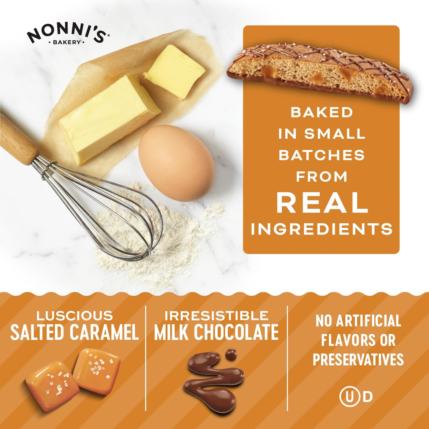 Nonni's Salted Caramel Biscotti Italian Cookies Tub - Biscotti Individually Wrapped Salted Caramel Coffee Cookies - Biscotti Mil