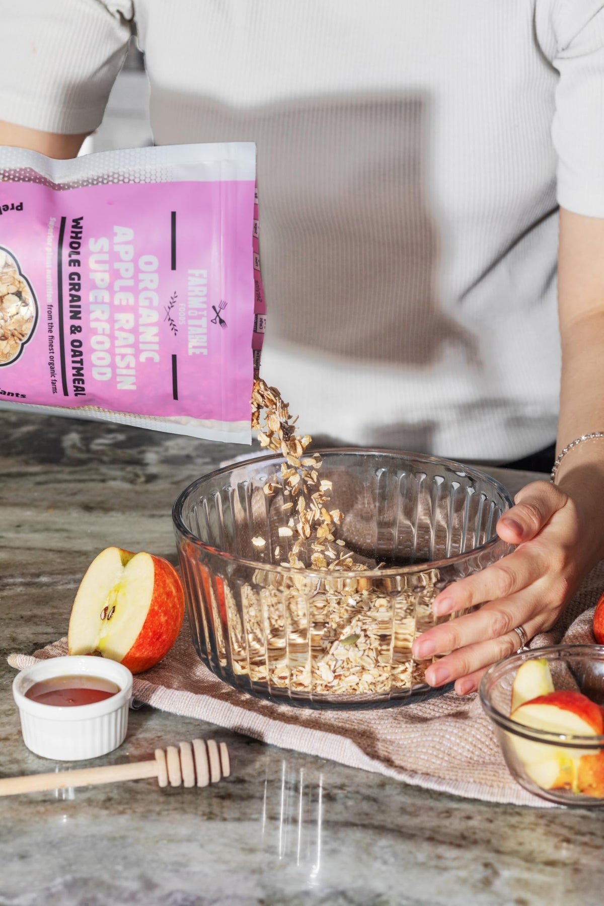 Farm To Table Foods Organic Apple Raisin Superfood Oatmeal - High-Protein, Whole Grain, Plant-Based, Unsweetened, Non-Gmo - 3-Pa