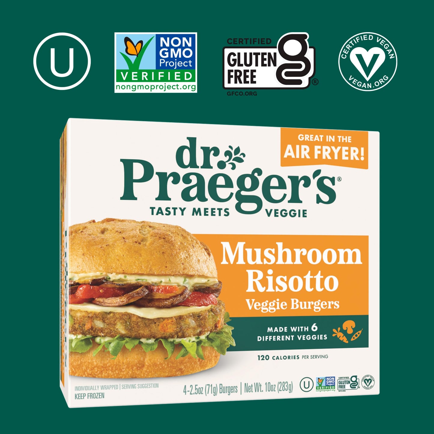 Dr. Praegers, Mushroom Risotto Veggie Burgers, 2.5 Ounce, 4 Count