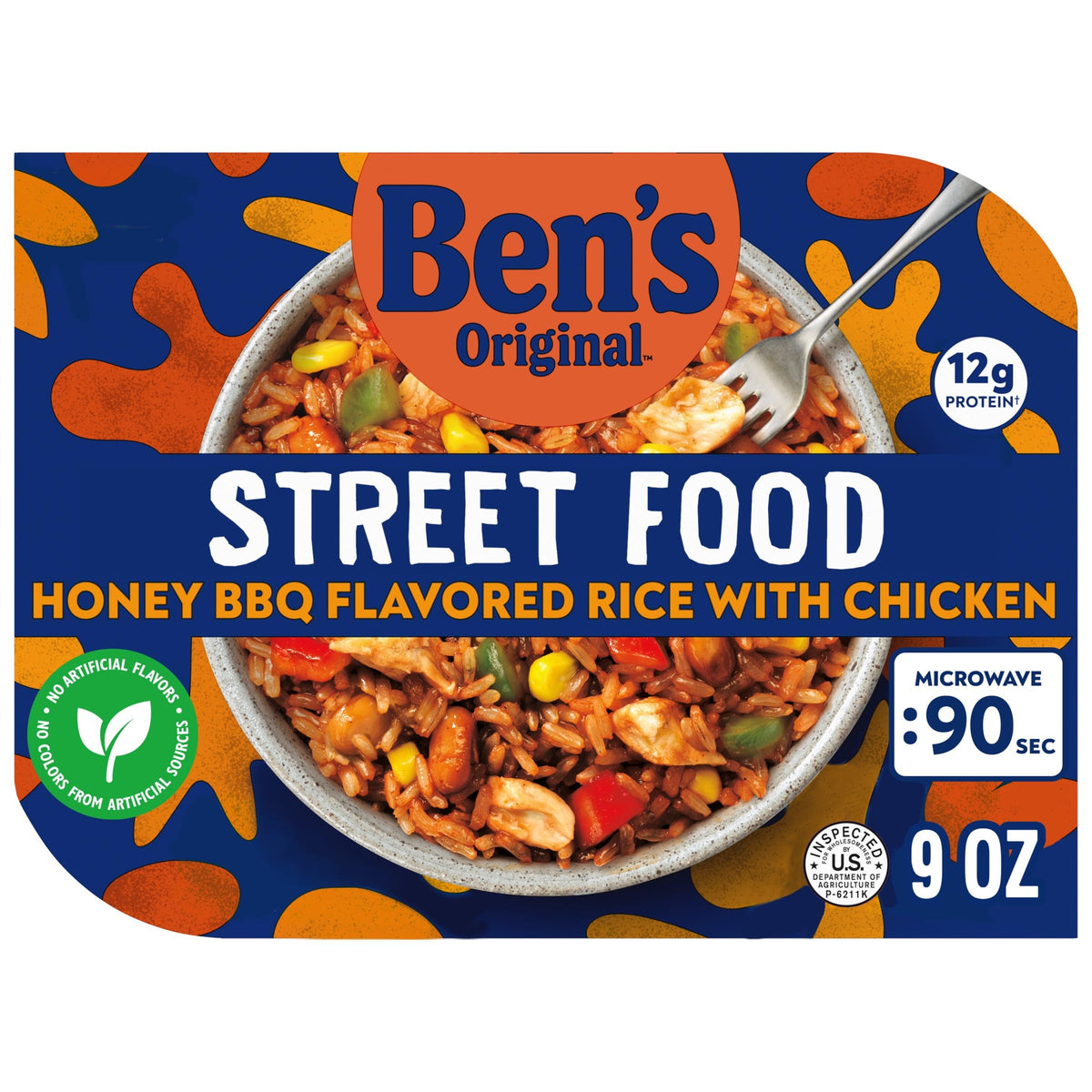 BENS ORIGINAL Street Food Honey BBQ Flavored Rice with Chicken, Prepared Entr  e, Microwavable Heat-&-Eat Bowl in 90 Seconds, 9