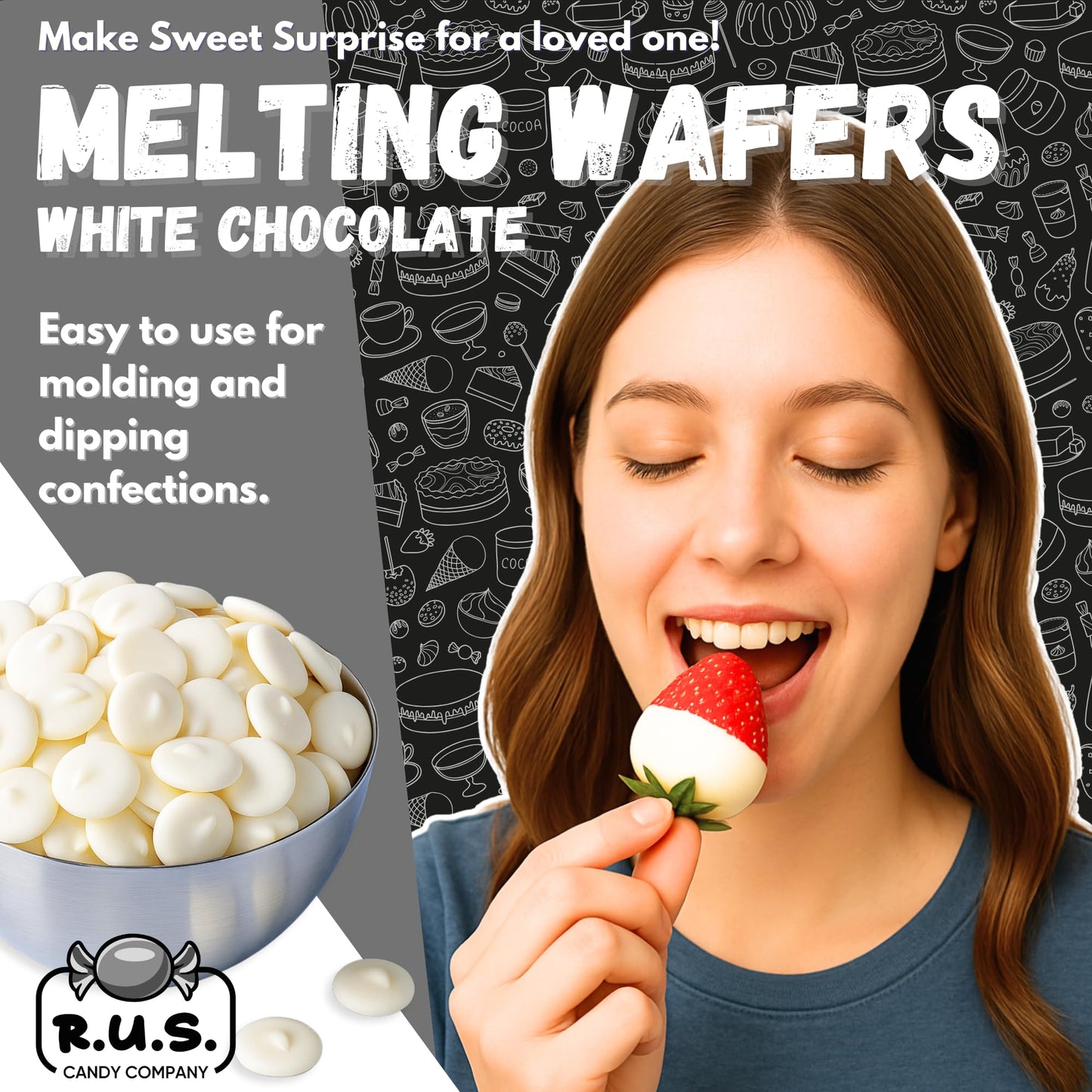 Super White Chocolate Melting Wafers 16oz (1 lb) by RUS Candy Company Perfect for Dipping  Coating  Baking  Molding & More