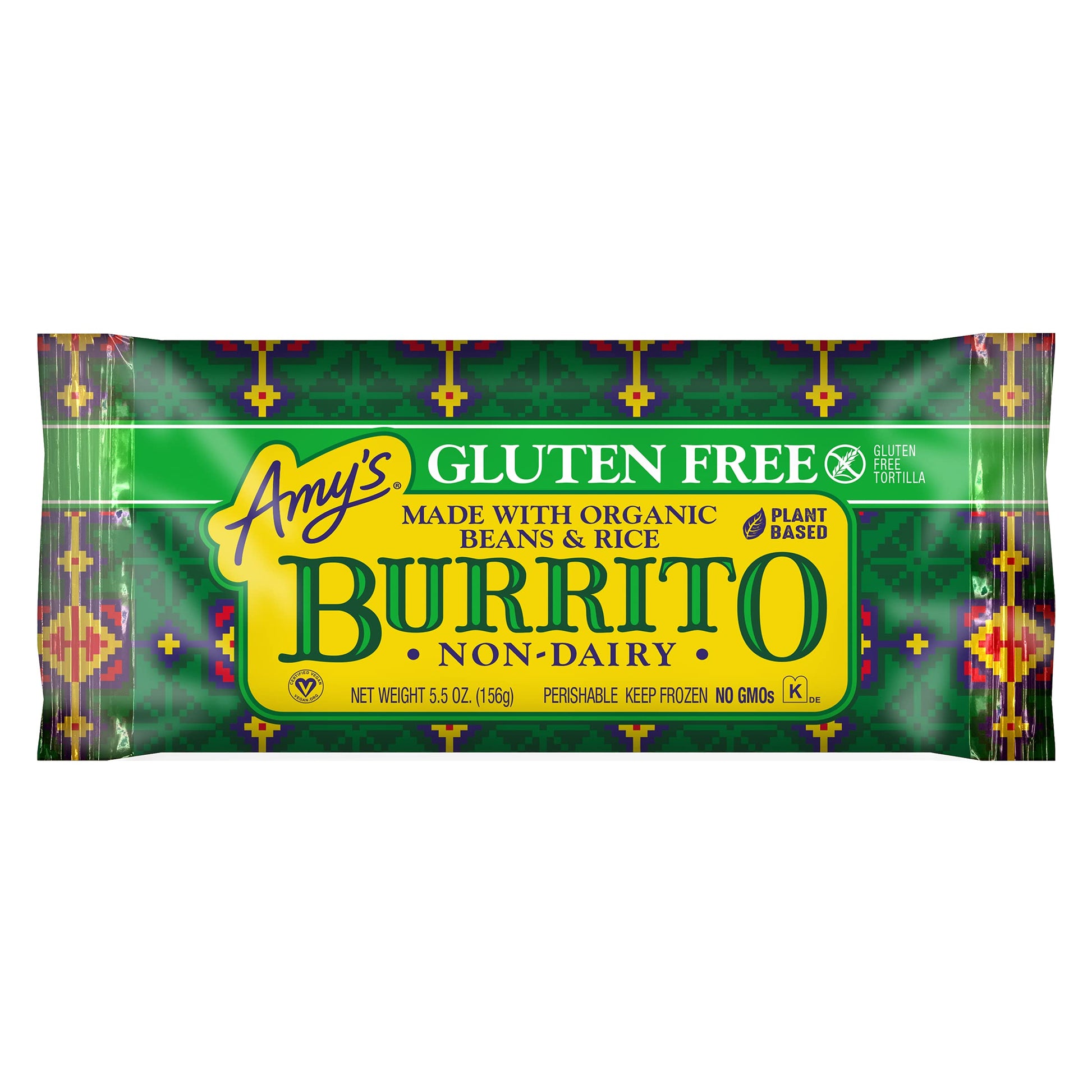 Amys Frozen Meals, Vegan and Gluten Free Burrito, Non Dairy Burrito Made With Organic Beans and Rice, Microwave Meals, 5.5 Oz