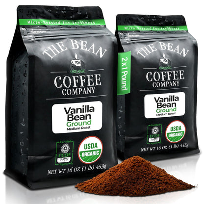 The Bean Organic Coffee Company Vanilla Bean, Medium Roast, Ground Coffee, 16-Ounce Bags (Pack of 2),Caf   molido tostado organi