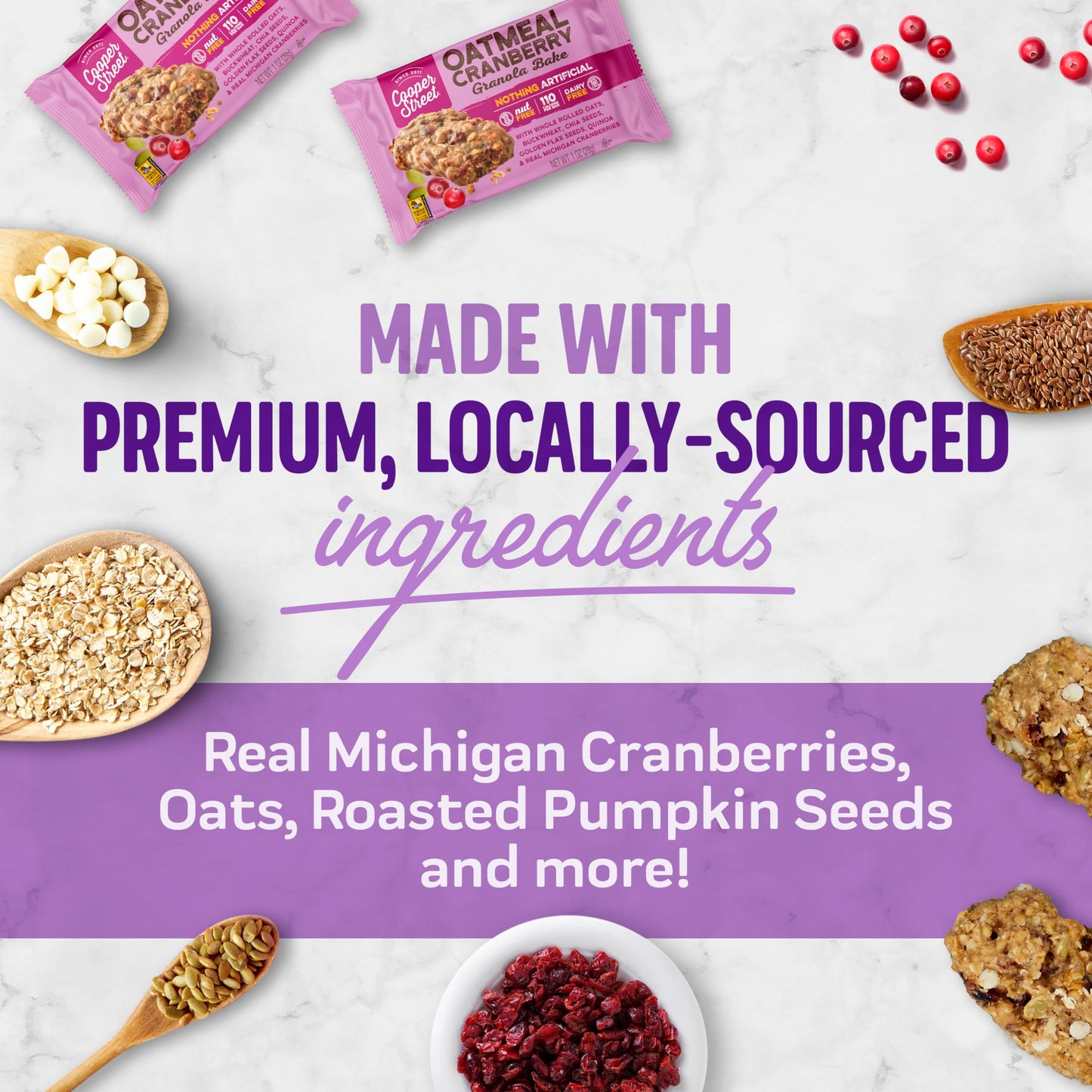 Cooper Street Granola Cookie Bake - Chewy Granola Bars With Chia, Flax, Buckwheat And Oats In Delicious Oatmeal Cranberry Flavor | Individually Wrapped Healthy Breakfast Bars | 1 Oz | 48 Pack