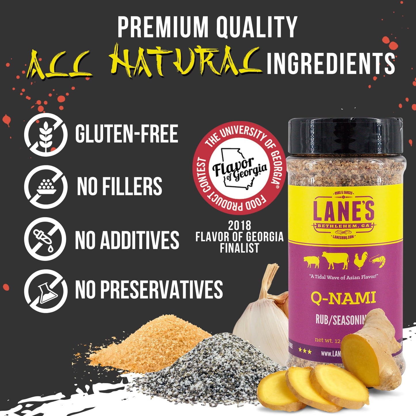 Lanes Q-nami Shichimi Togarashi Seasoning Rub, All-Natural, Gluten-Free, 12.6 Oz