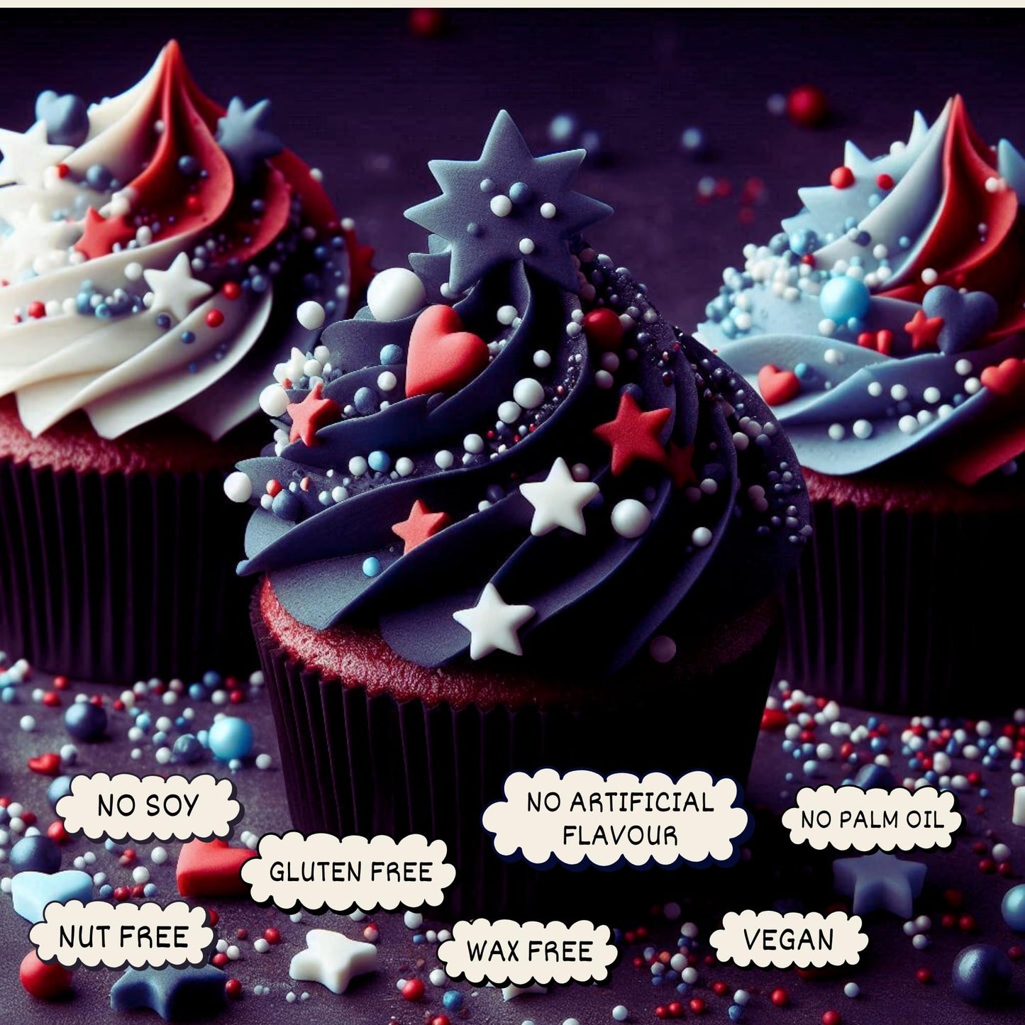 Confect Cake Mate Dessert Sprinkles - Edible Red, White & Navy Blue Toppings - Vegan, Gluten-Free - 4.2 Oz