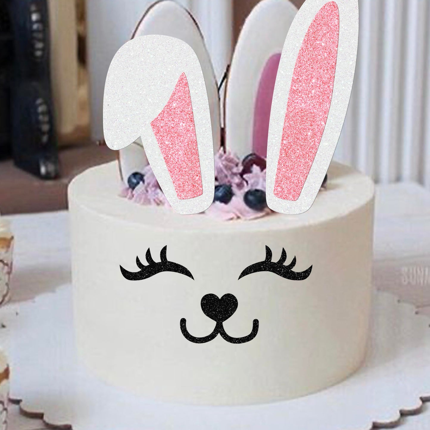 YCTHUNFISH 5 Pack Easter Bunny Cake Toppers, Paper Picks with Eyelashes, Perfect for Kids Birthday and Baby Shower Decorations