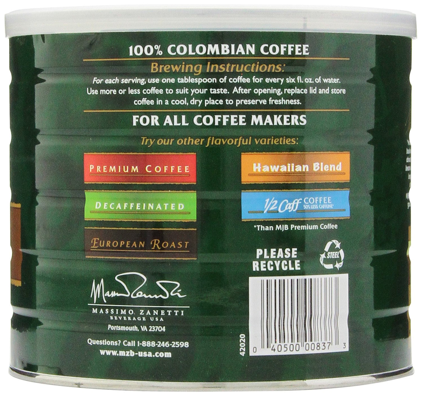 MJB Coffee Colombian Ground Coffee, Medium Roast, 23 Ounce, Pack of 1