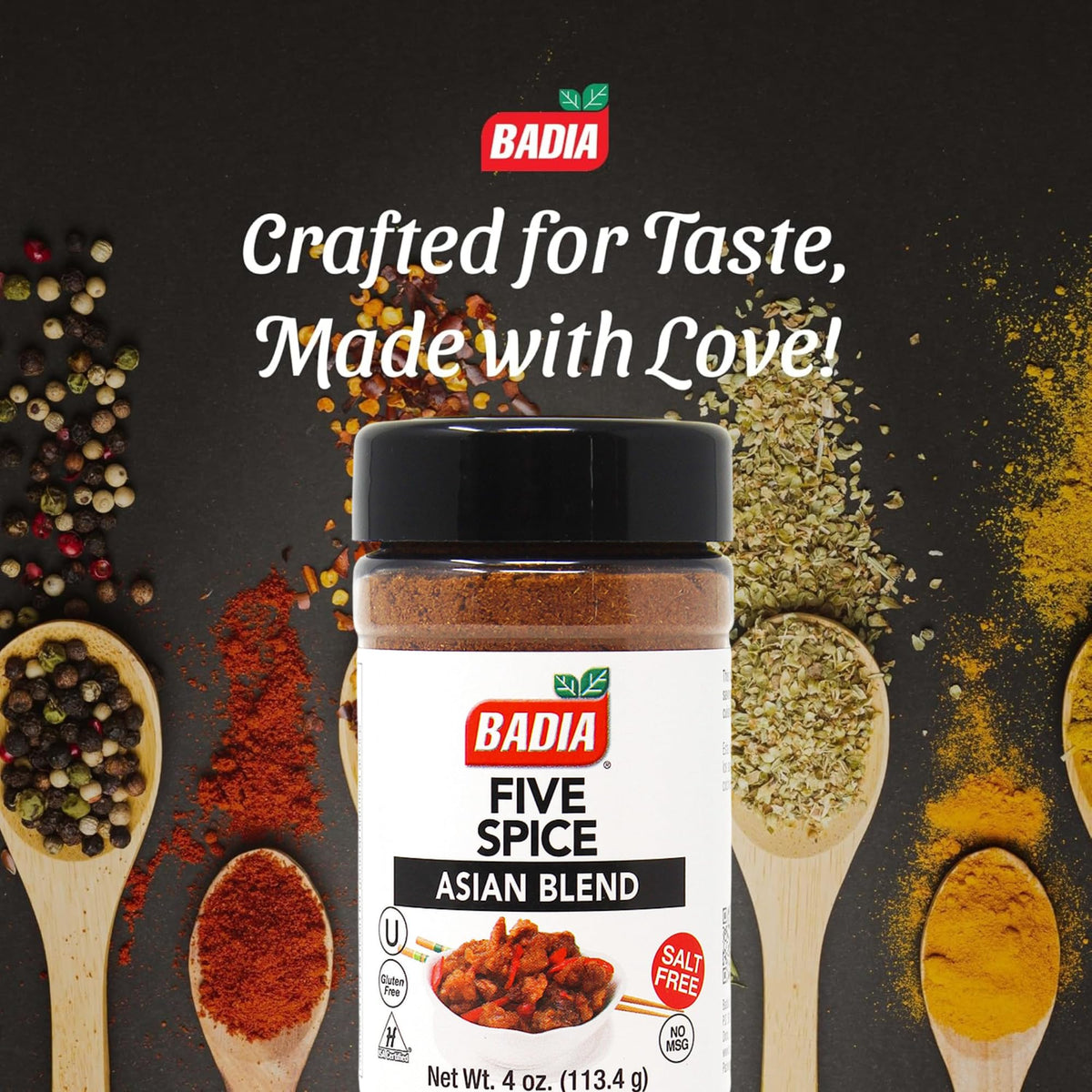 Badia Five Spice Asian Blend, 4 oz - Anise, Cloves, Cinnamon, Fennel & Ginger, Gluten Free