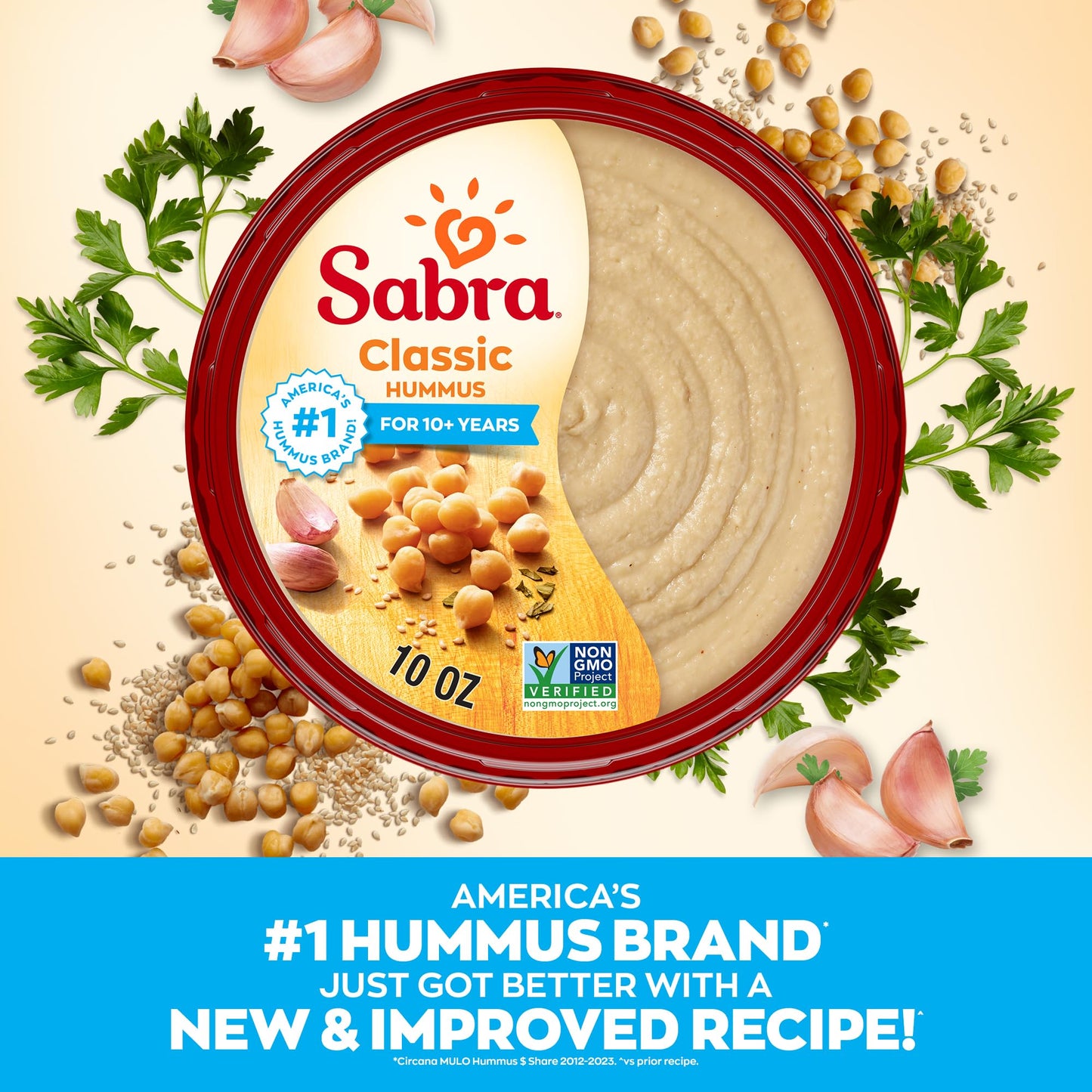 Sabra Classic Hummus, Great Hummus for Dipping, Snacking and Sharing, 10 Oz Tub