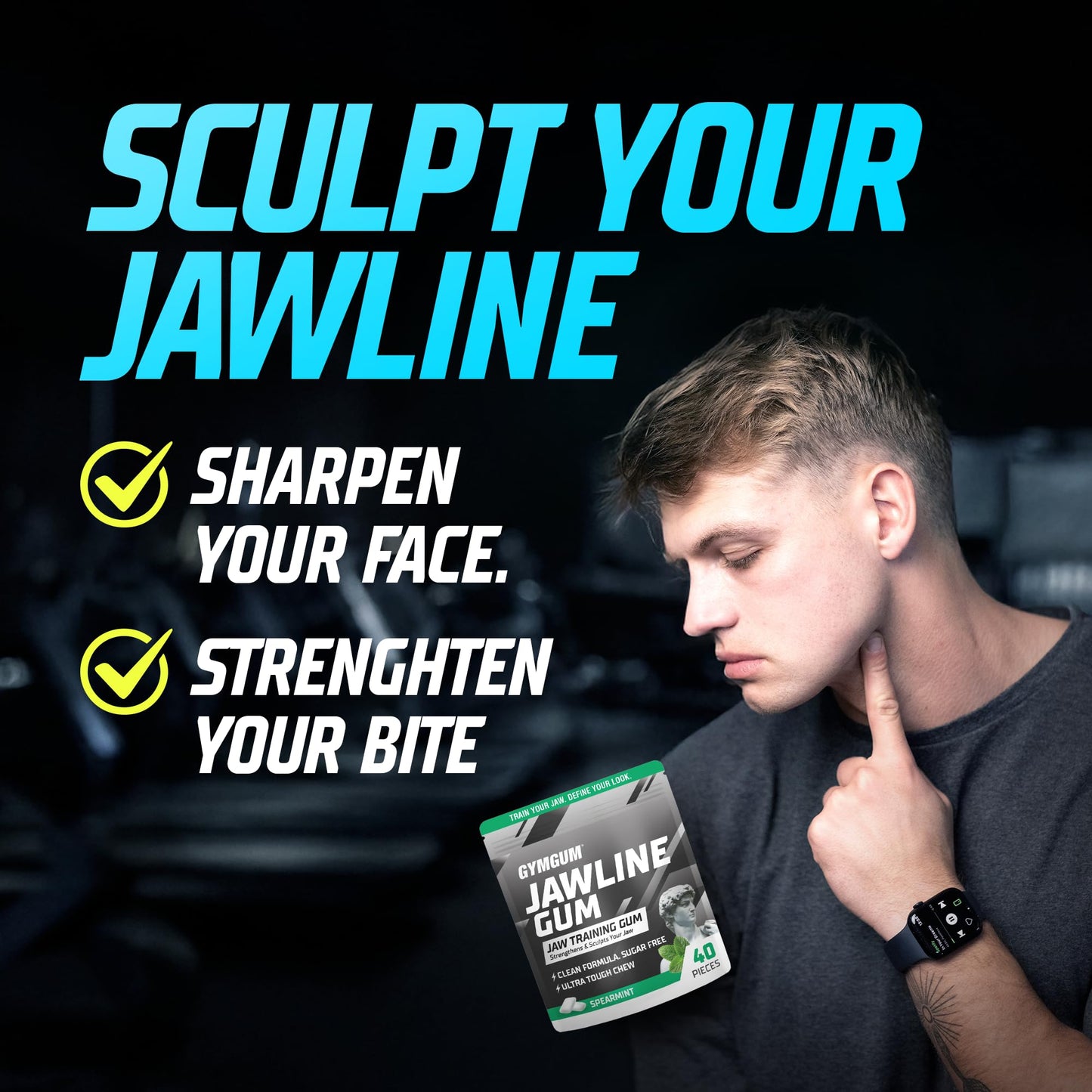 GYMGUM Jawline Gum Ultra Hard Chewing Gum | No Calories, No Sugar, No Artificial Sweeteners | Keto Friendly Mewing Gum for Jawli