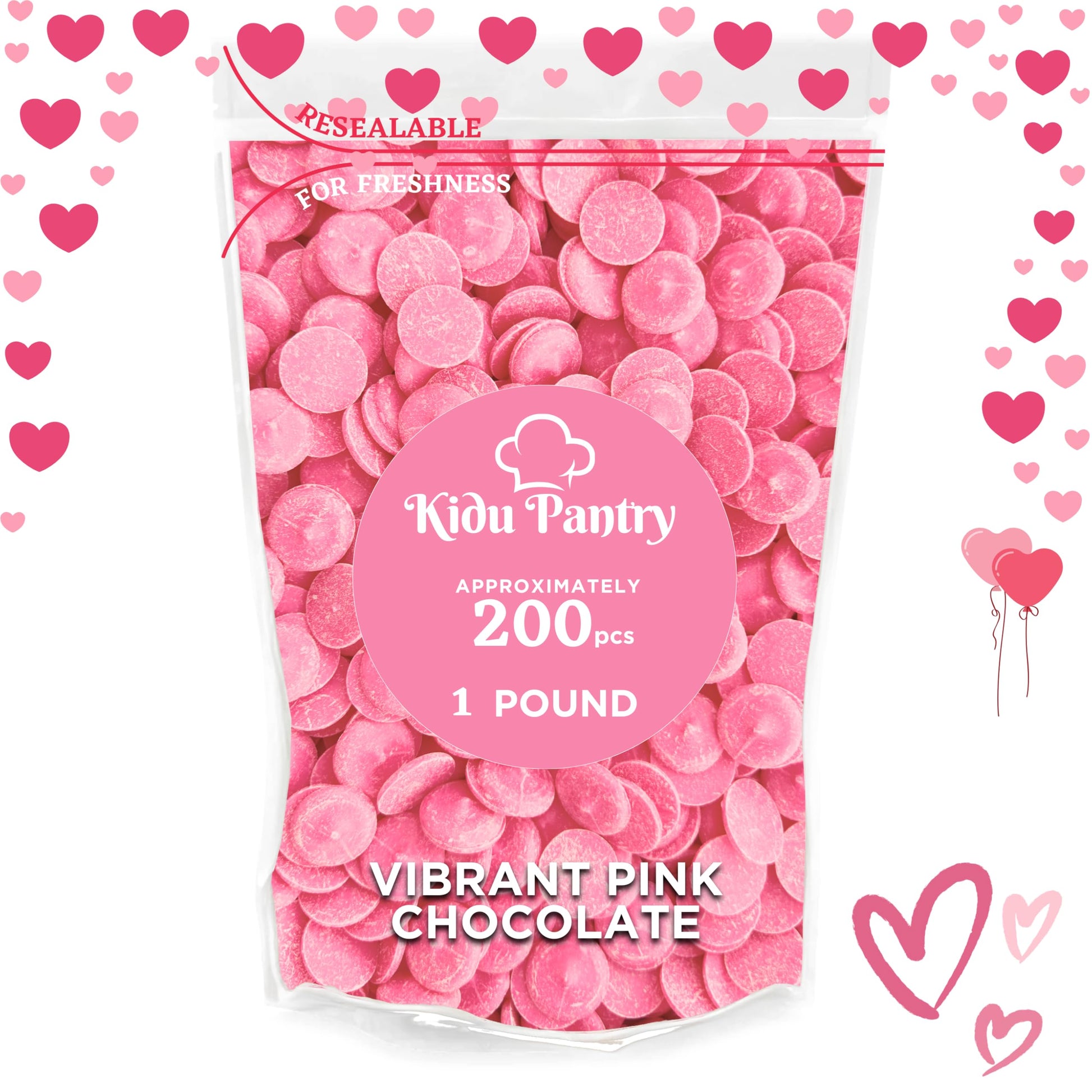 Kidu Pantry Melting Chocolate Wafers Bulk In Resealable Bag (Vibrant Pink, 1 Pound)