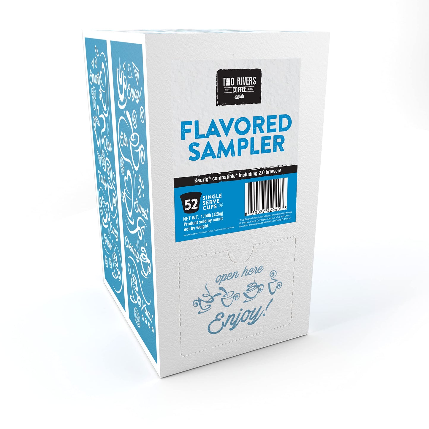 Two Rivers Coffee Flavored Coffee Pods Sampler, Assorted Variety Pack, 52 Count, Compatible with K Cup malt-inspired