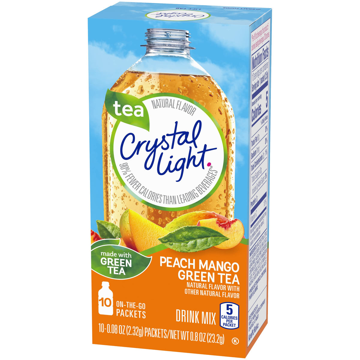 Crystal Light On The Go Peach Mango Green Tea Drink Mix, 10-Packet Box (Pack Of 9)