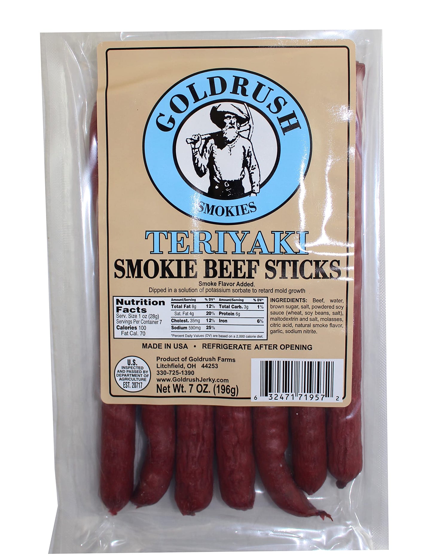 Gold Rush Beef Smokie Sticks (7oz) - Teriyaki Flavor | Bold Flavor | Delicious Meat Snack Stick