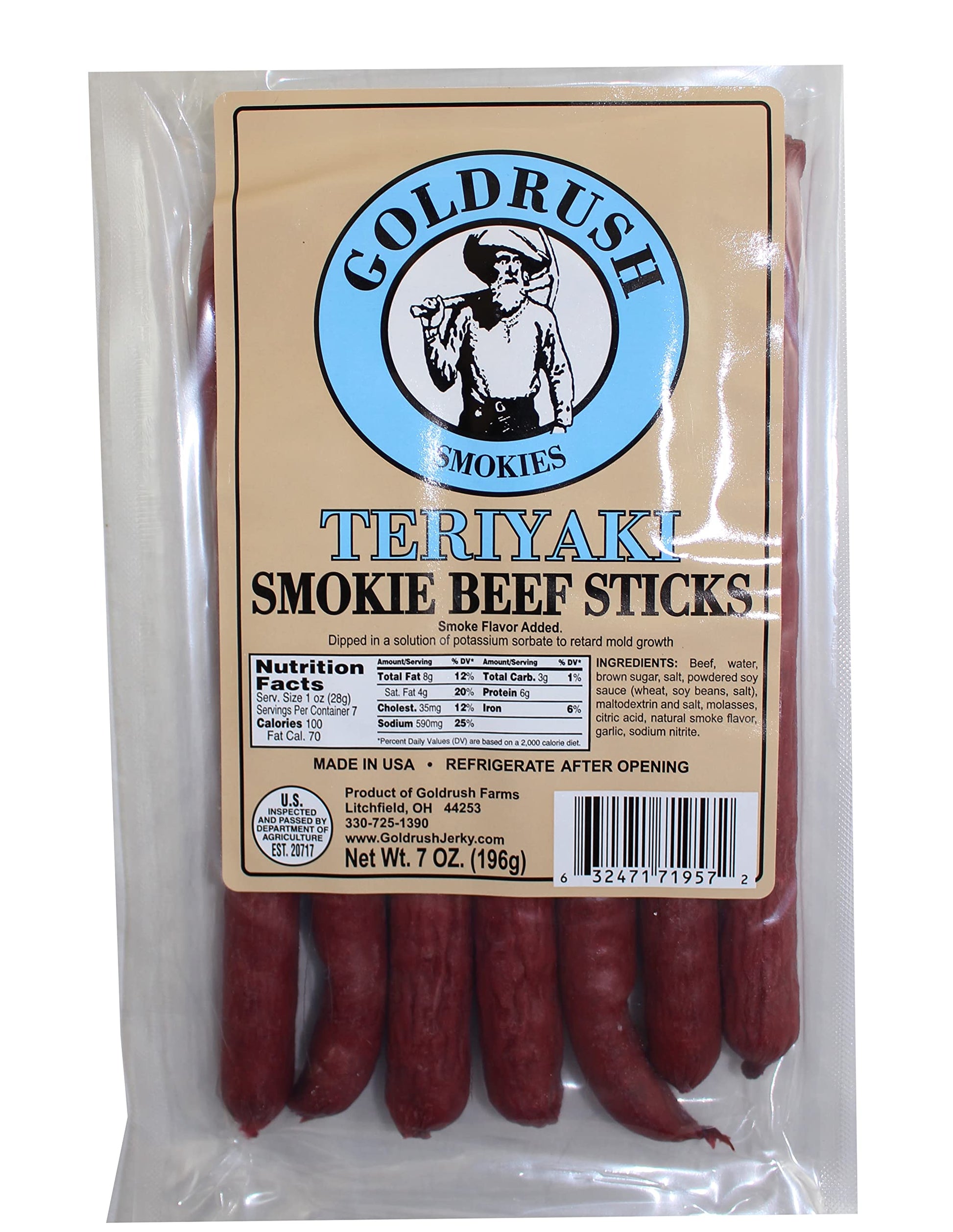 Gold Rush Beef Smokie Sticks (7oz) - Teriyaki Flavor | Bold Flavor | Delicious Meat Snack Stick