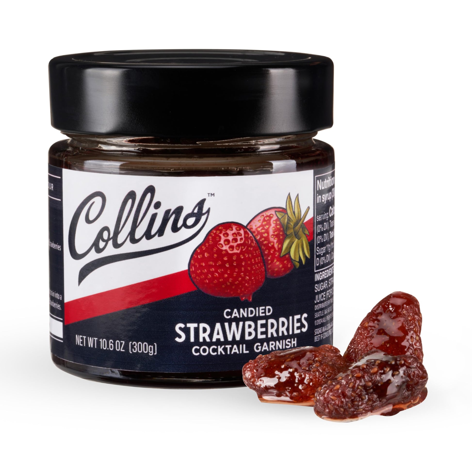 Collins Strawberries in Syrup, Cocktail Garnish, 10.6 oz, Set of 1, Red, Model 11839