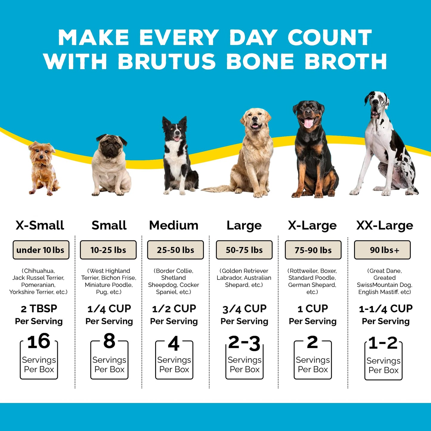 Brutus Bone Broth Dog Food Toppers - All Natural Bone Broth with Chondroitin & Turmeric, 16.9oz (Pack of 6)