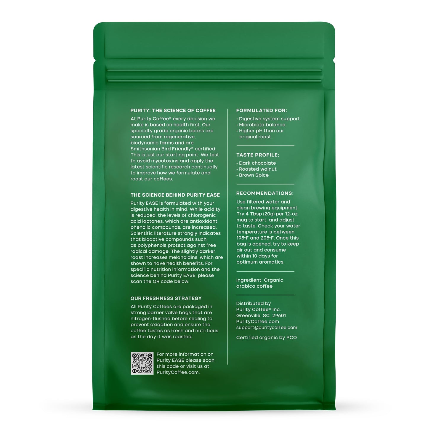 Purity Coffee Ease Dark Roast Ground Coffee For Low Acidity - Usda Organic And Third-Party Tested For Antioxidants, Mold, Mycoto