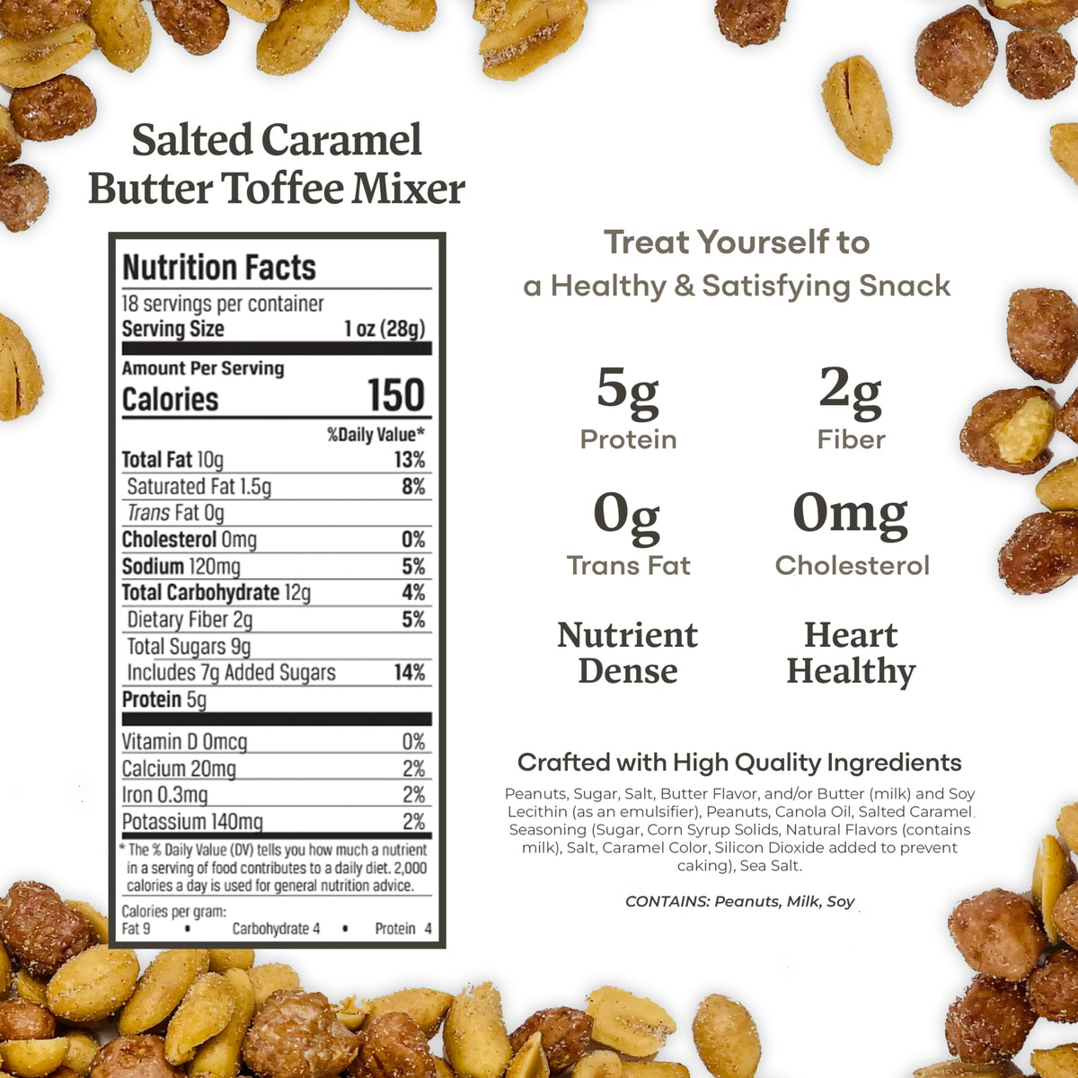 Belmont Peanuts Gourmet Salted Caramel Butter Toffee Mixer, 18 oz, Hand Seasoned Snack, No Preservatives, Virginia Peanuts