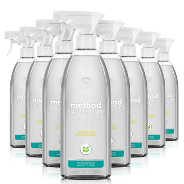 Method Daily Shower Cleaner Spray; Plant-Based & Biodegradable Formula; Spray And Walk Away - No Scrubbing Necessary; Eucalyptus Mint Scent; 828 Ml Spray Bottles; 8 Pack; Packaging May Vary