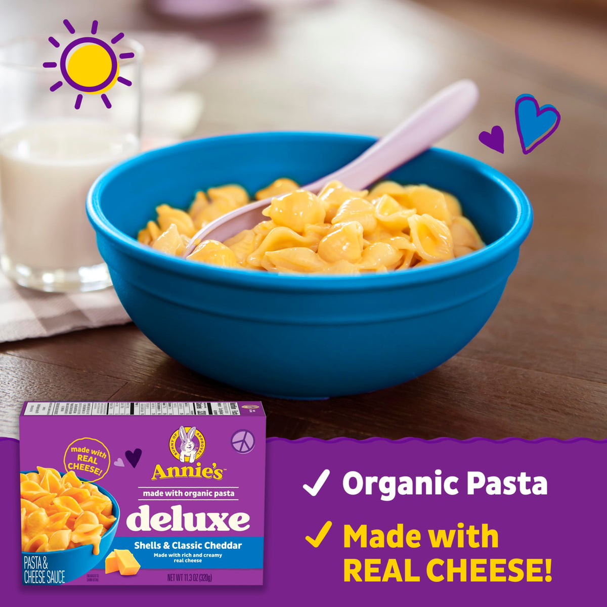 Annies Deluxe Macaroni and Cheese, Organic Pasta, Real Cheddar, 11.3 oz, Shells
