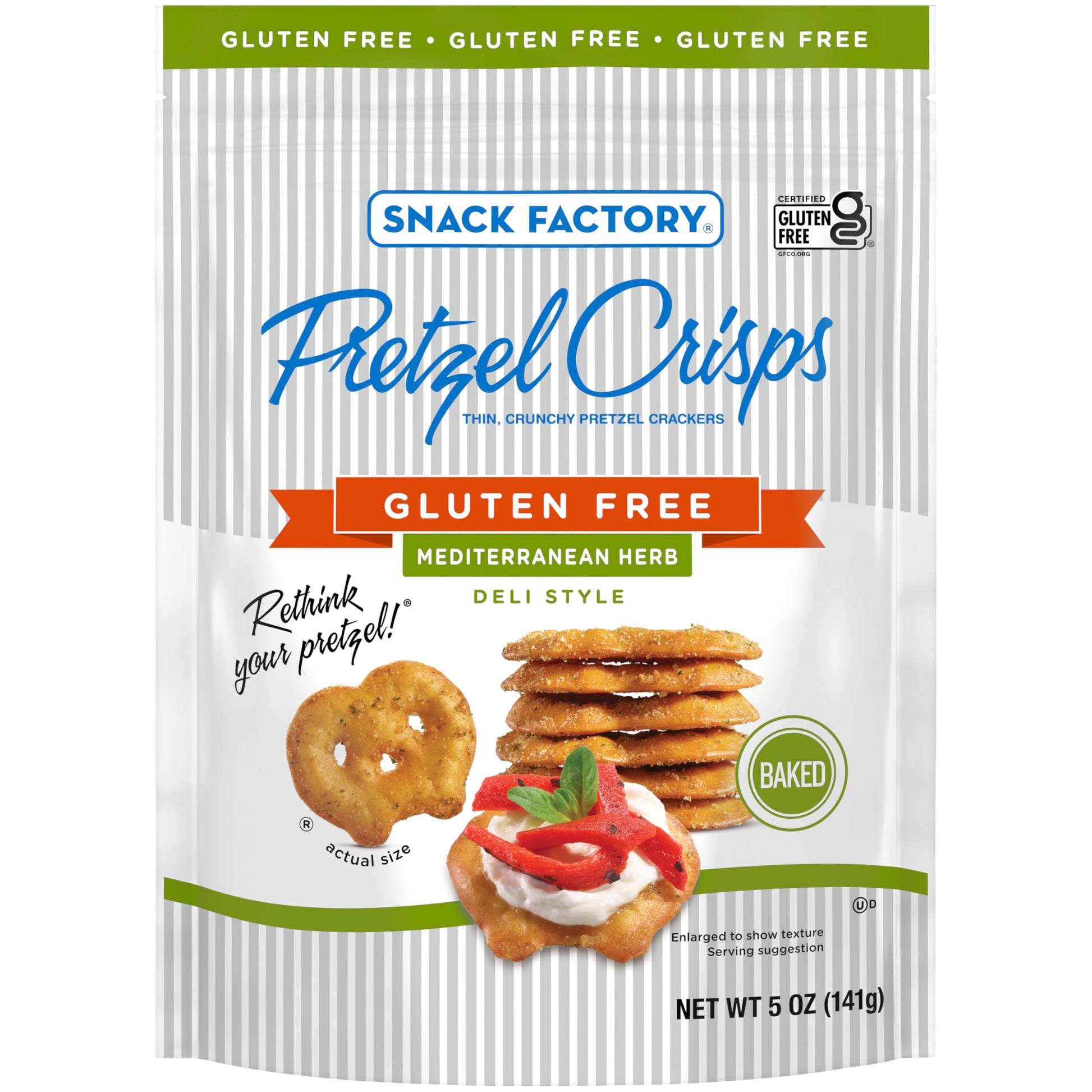 Snack Factory Gluten Free Mediterranean Herb Pretzels, 5 Oz Bag