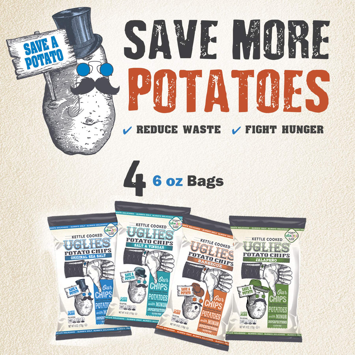 UGLIES SNACKS Original Salt & Vinegar Potato Chips, 6 OZ