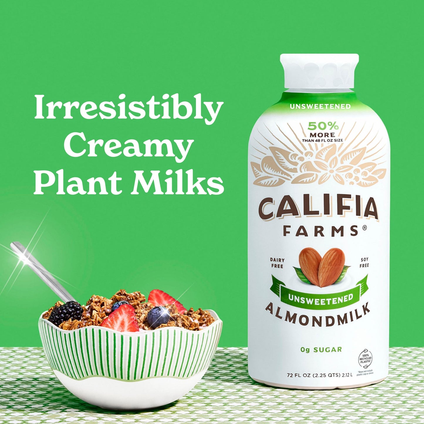 Califia Farms Unsweetened Almond Milk, 72 Oz, Dairy Free, Vegan, Plant Based, Keto Food, Vegan, Gluten Free, Non GMO, Sugar Free