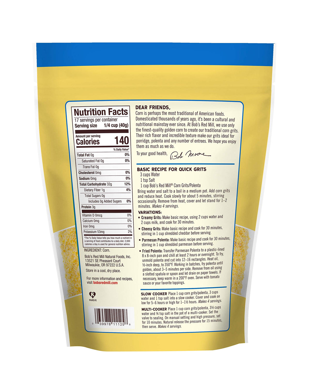 Bobs Red Mill Corn Grits / Polenta, 24oz (Pack of 1) - Vegan, Kosher