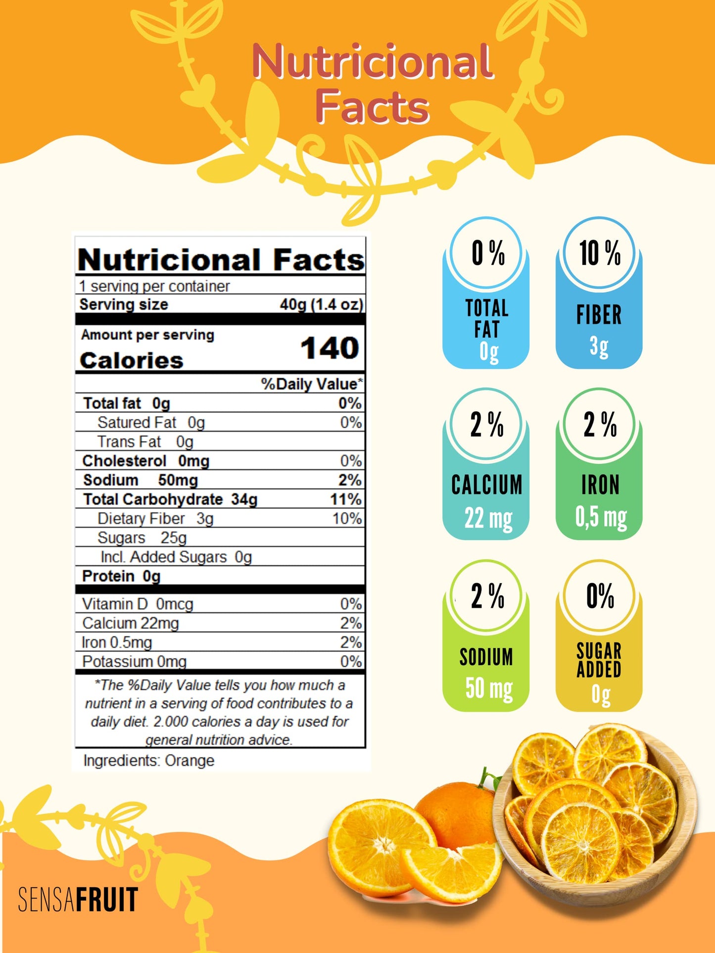 Sensafruit-Premium Dried Orange Slices For Cocktails| 100% Natural | No Sugar Added, Unsulfured | Direct Producers | Wholesale |