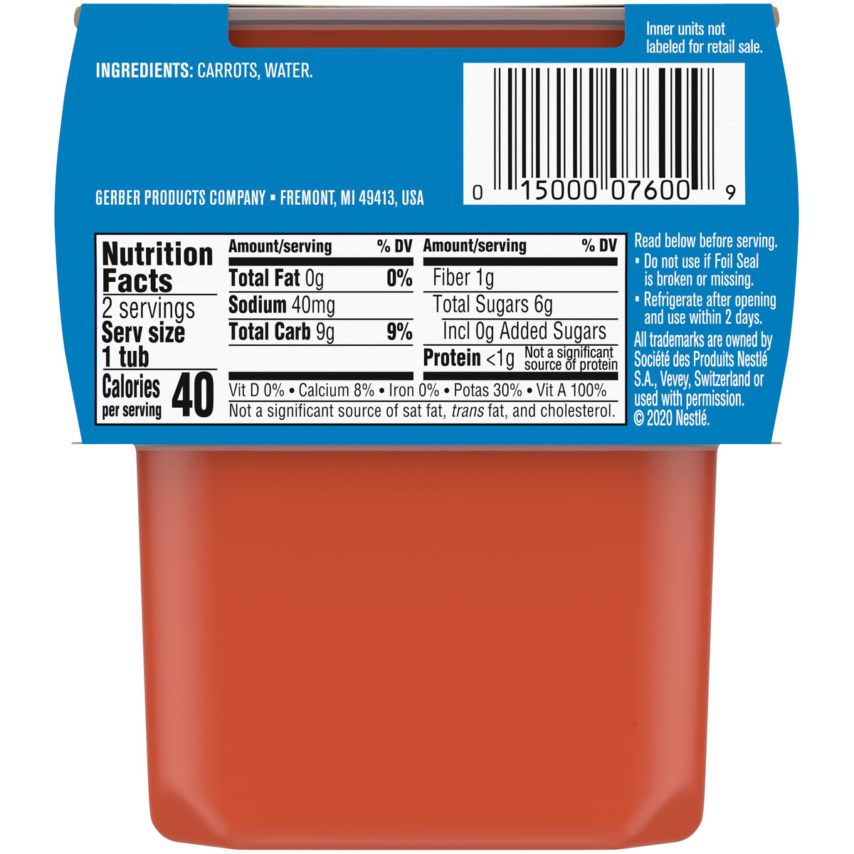 Gerber Baby Food Carrot, 4 Oz, 2 Ct Tubs