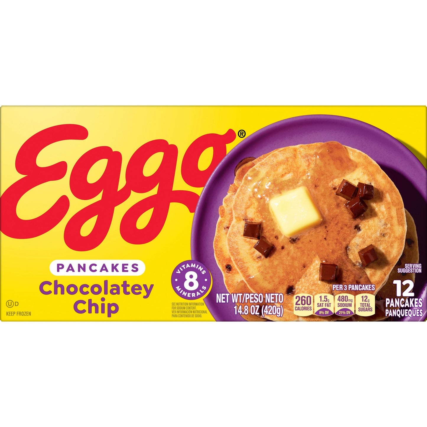 Eggo Frozen Pancakes, Frozen Breakfast, Breakfast Food, Chocolatey Chip, 14.8oz Box (12 Pancakes)