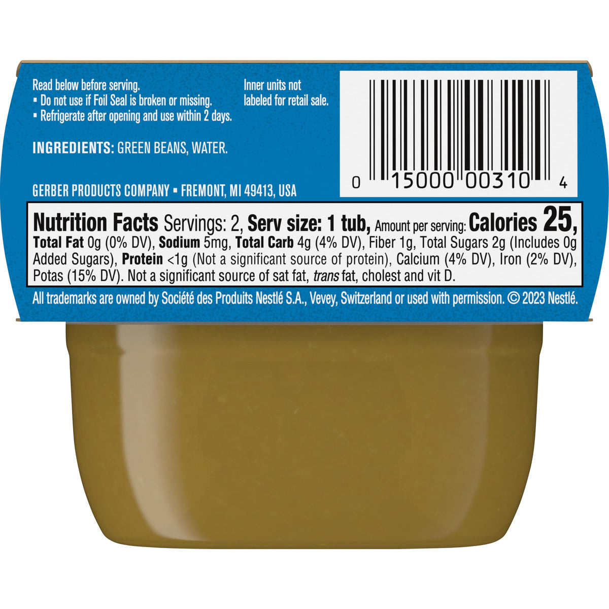 Gerber 1St Foods Baby Food, Green Bean Puree, Natural & Non-Gmo, 2 Ounce Tubs, 4-Pack (Pack Of 8)