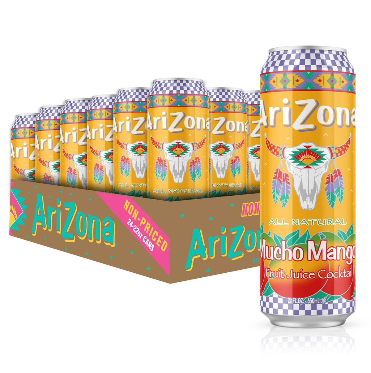 Arizona Mucho Mango Juice Mixed Flavor - Big Can  22 Fl Oz (Pack Of 24)