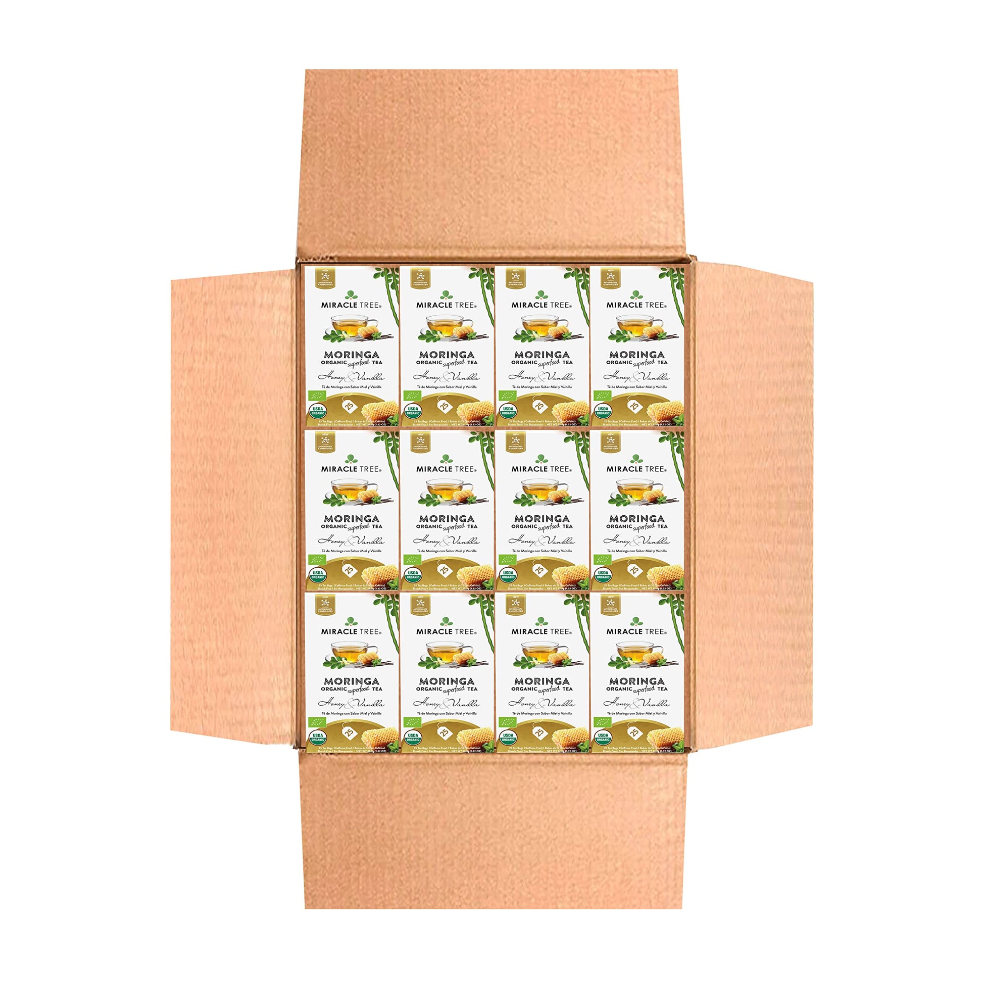 Miracle Tree Organic Moringa Superfood Tea - 25 Individually Sealed Bags, 12 Count, Vegan, Gluten-Free, Caffeine-Free
