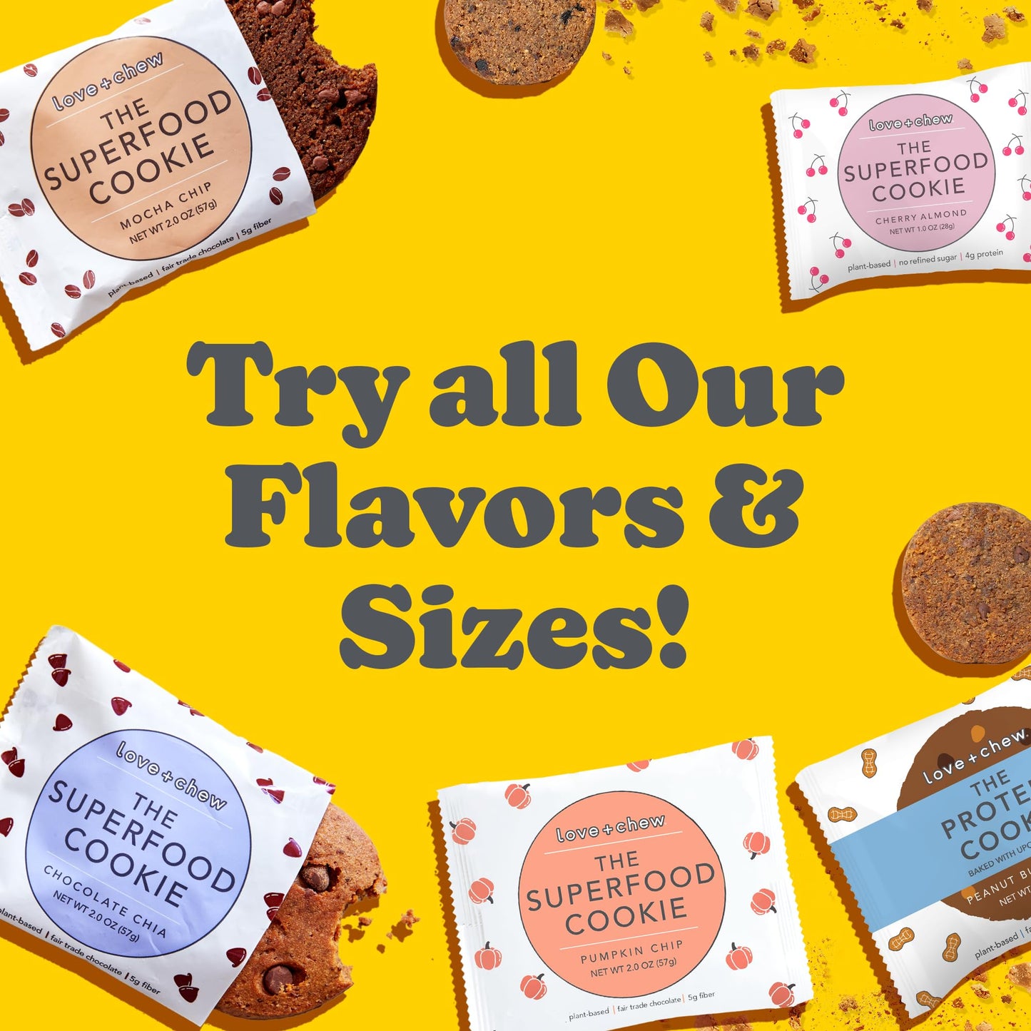 Love + Chew Soft Baked Protein Cookies, Gluten Free | (18) Count Sunflower Banana Bread Minis | Vegan, Paleo, Non GMO and Packed