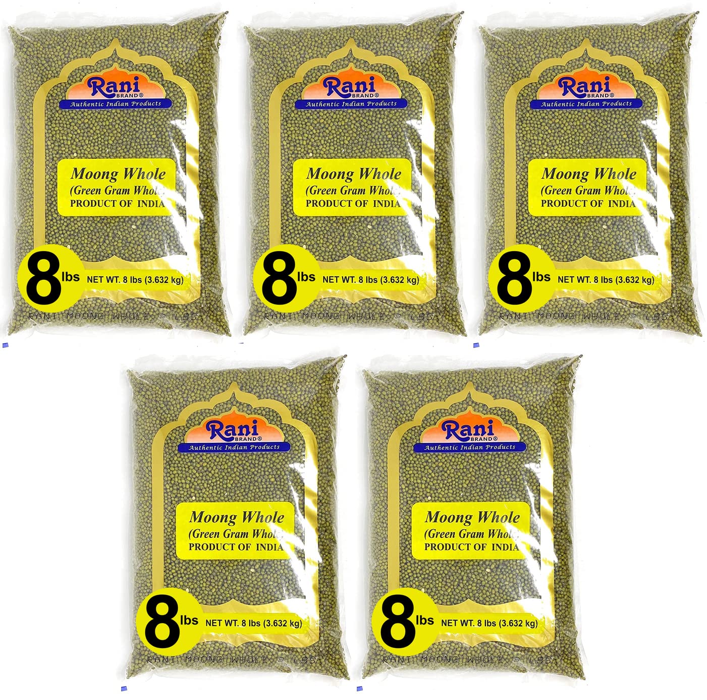 Rani Moong Whole (Ideal For Cooking & Sprouting, Whole Mung Beans W/ Skin) Lentils Indian 128Oz (8Lbs) X Pack Of 5 (Total 40Lbs) Bulk ~ All Natural | Gluten Friendly | Non-Gmo | Vegan | Indian Origin