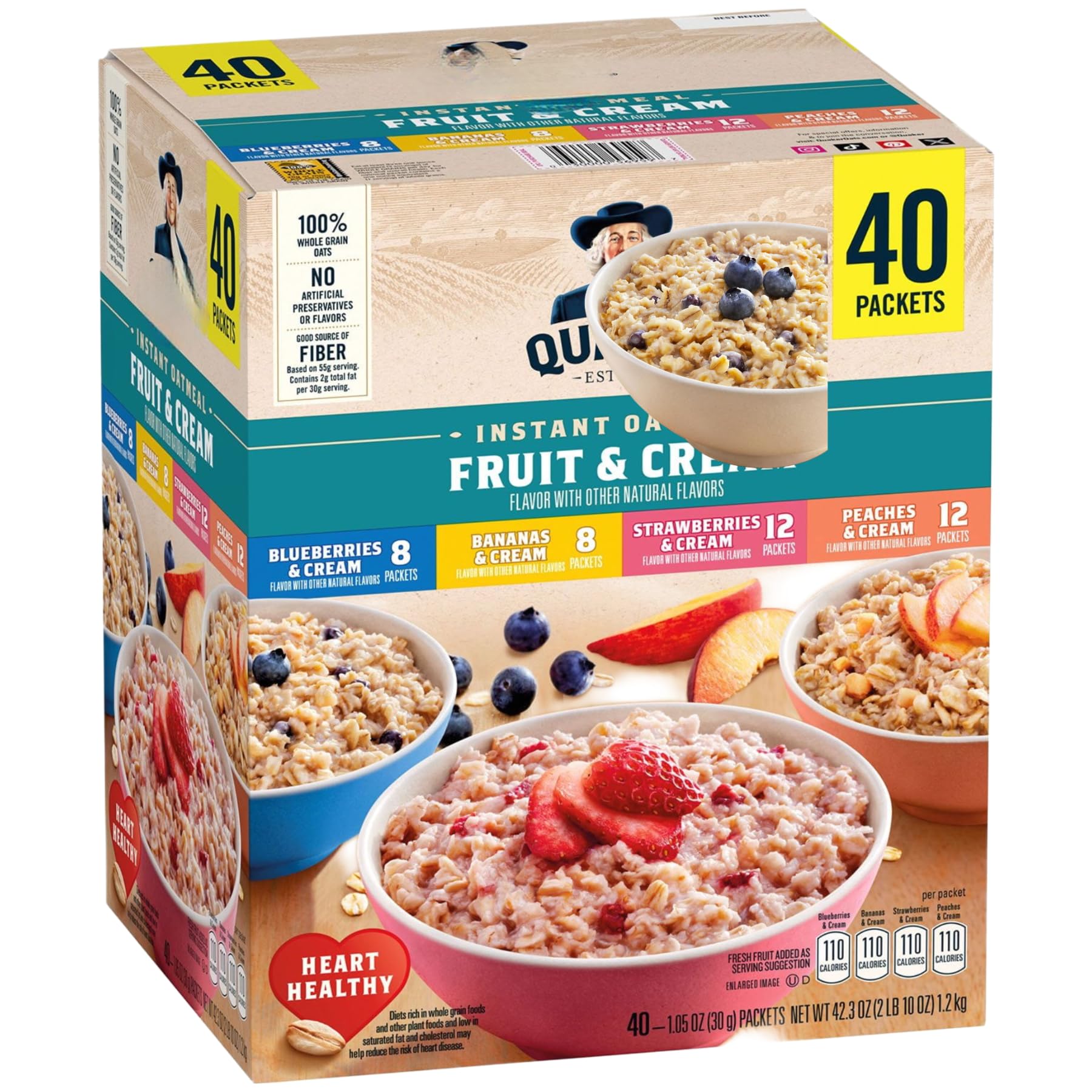 Instant Oatmeal Fruit & Cream Variety Pack, 1.05 oz Packets, 40 Count