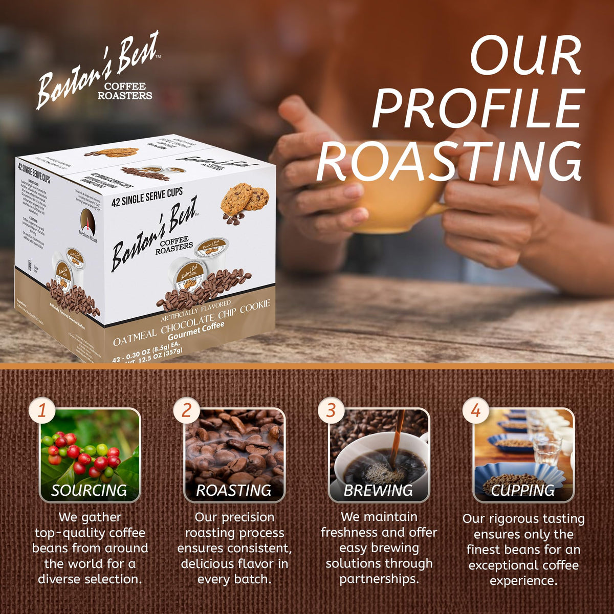 Bostons Best Oatmeal Chocolate Chip Coffee Blend, 42 Single Serve Medium Roast Cups, Compatible with Keurig Coffee Maker