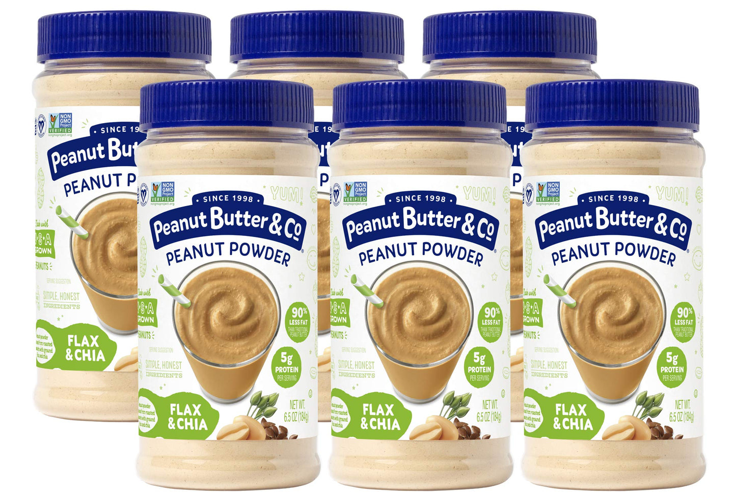 Peanut Butter & Co. Flax & Chia Peanut Powder, Non-GMO Project Verified, Gluten Free, Vegan, 6.5 Ounce Jars (Pack of 6)