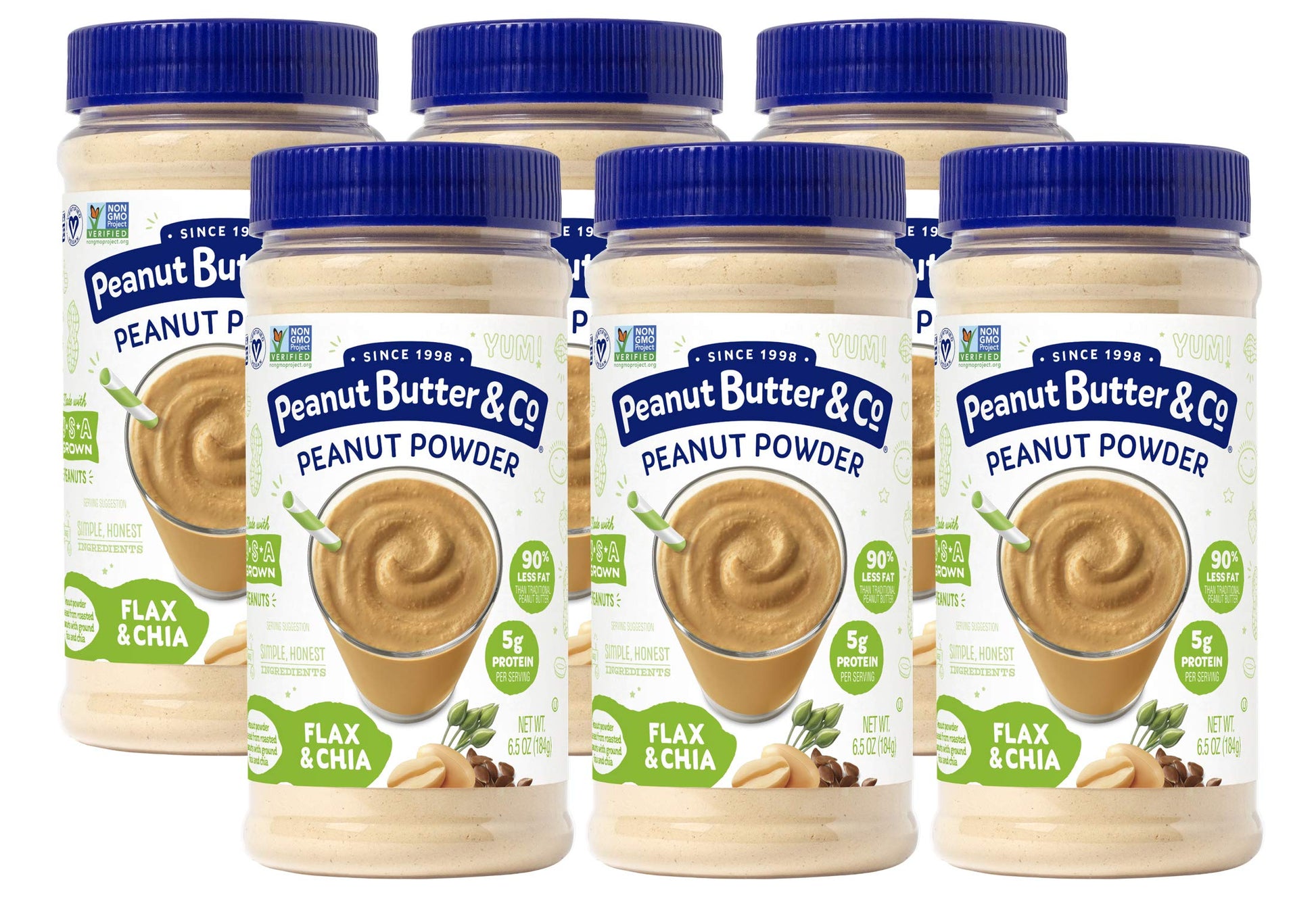 Peanut Butter & Co. Flax & Chia Peanut Powder, Non-GMO Project Verified, Gluten Free, Vegan, 6.5 Ounce Jars (Pack of 6)