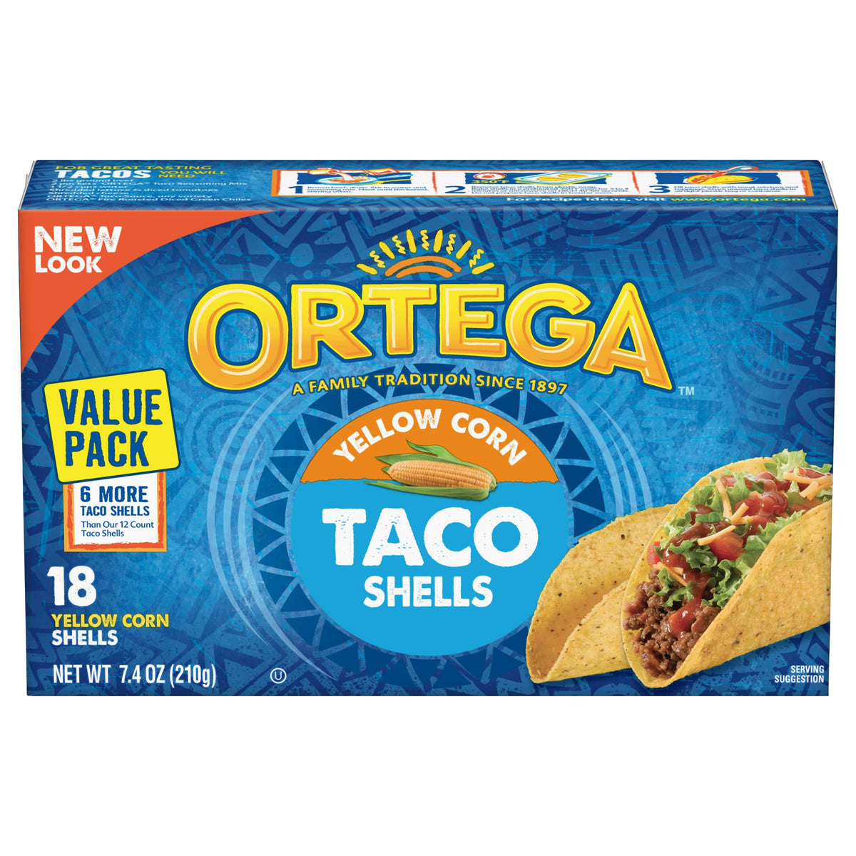 Ortega Taco Shells, Yellow Corn, 7.4 Ounce, 18 Shells (Pack Of 6)