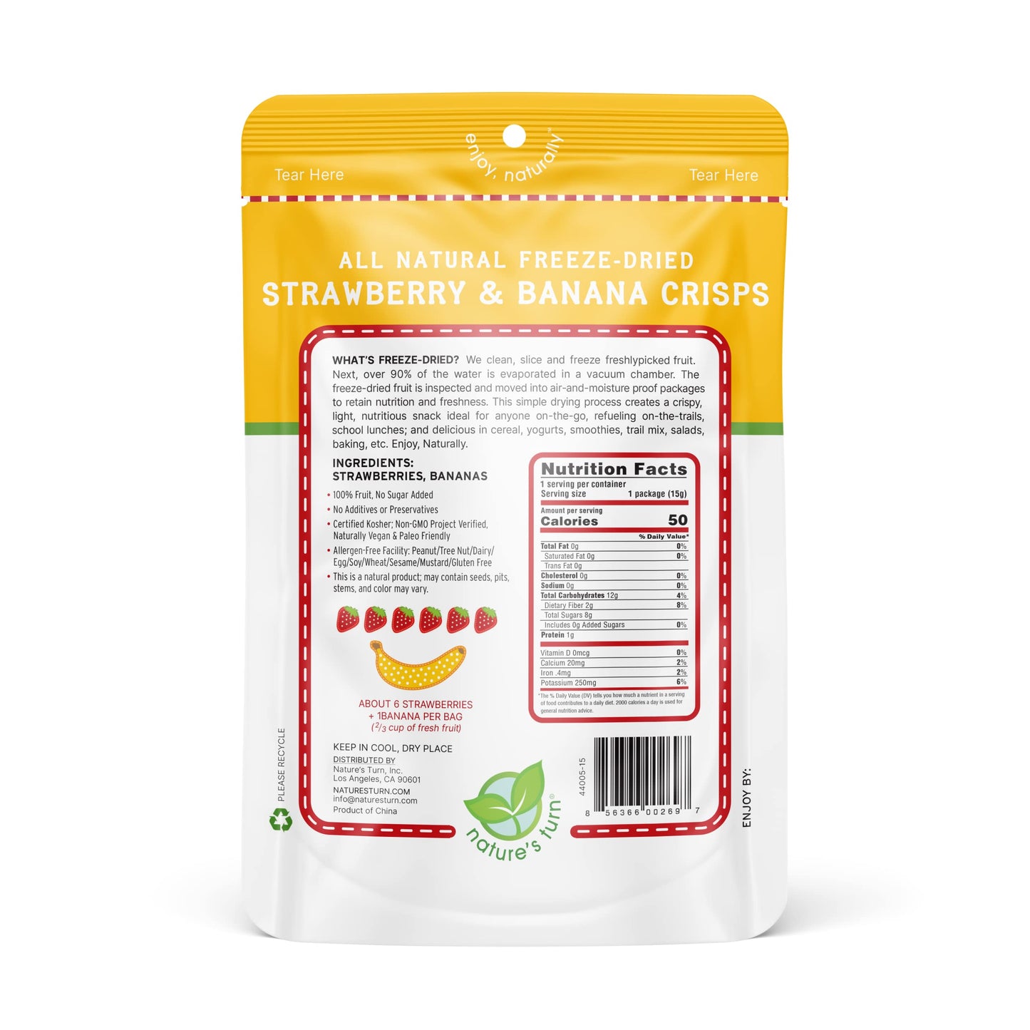 Natures Turn Freeze-Dried Fruit Snacks, Strawberry Banana Crisps, Pack Of 12 (0.53 Oz Each)
