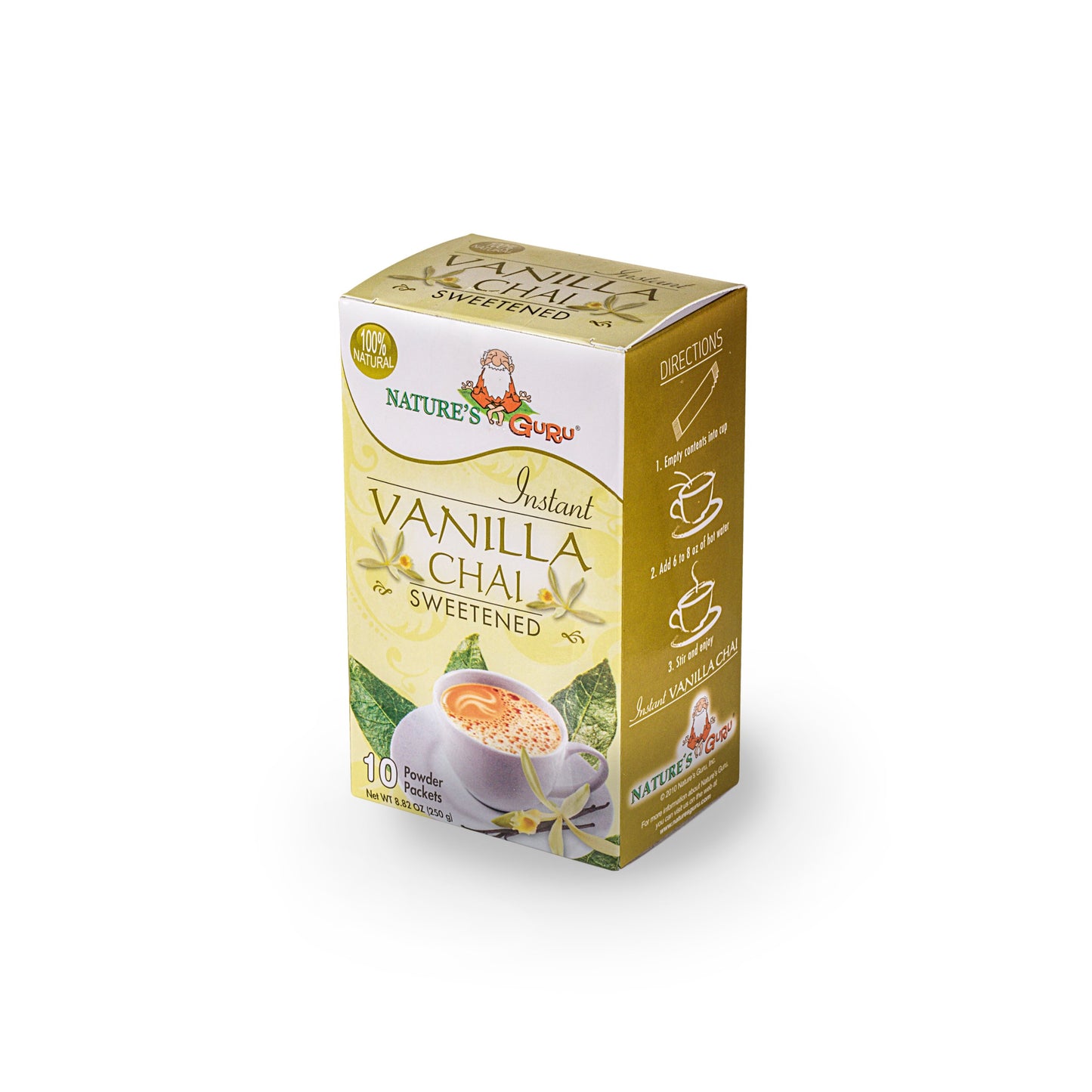 Natures Guru Instant Vanilla Chai Tea Drink Mix Sweetened, 10 Count (Pack of 1) Single Serve On-the-Go Drink Packets