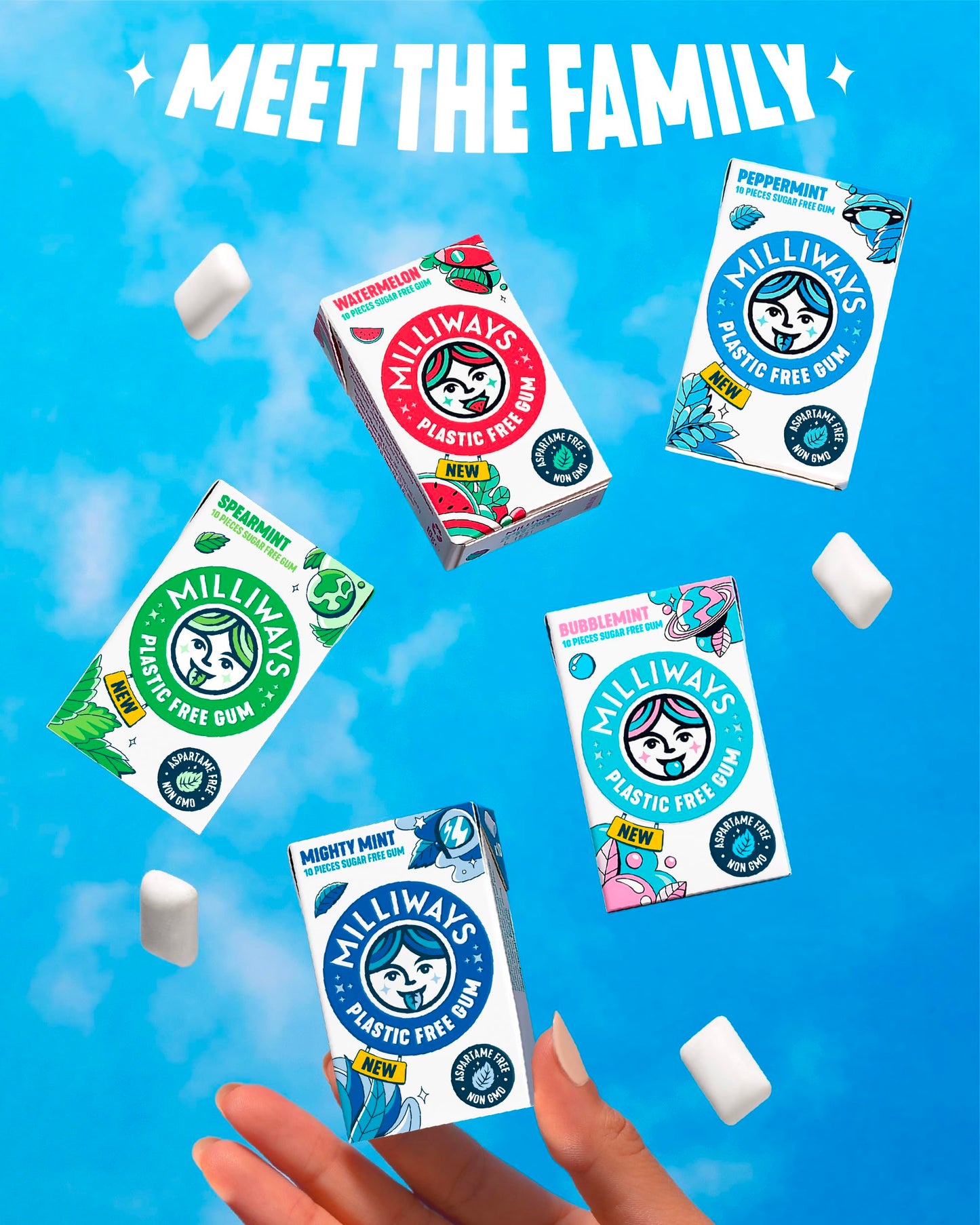 Milliways Watermelon | Plastic Free Gum | Xylitol, Aspartame-Free, Sugar-Free, Plant-Based, Natural Chewing Gum | 120 Pieces Tot