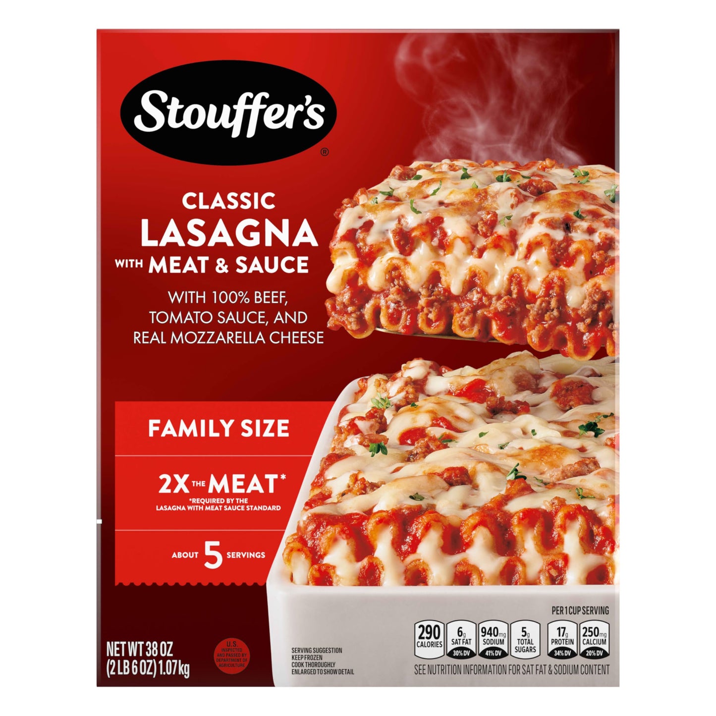 Stouffers Classic Lasagna with Meat and Sauce, Family Size, Easy Frozen Dinners, Family Lasagna, Meat Lasagna, Oven Ready Lasagn