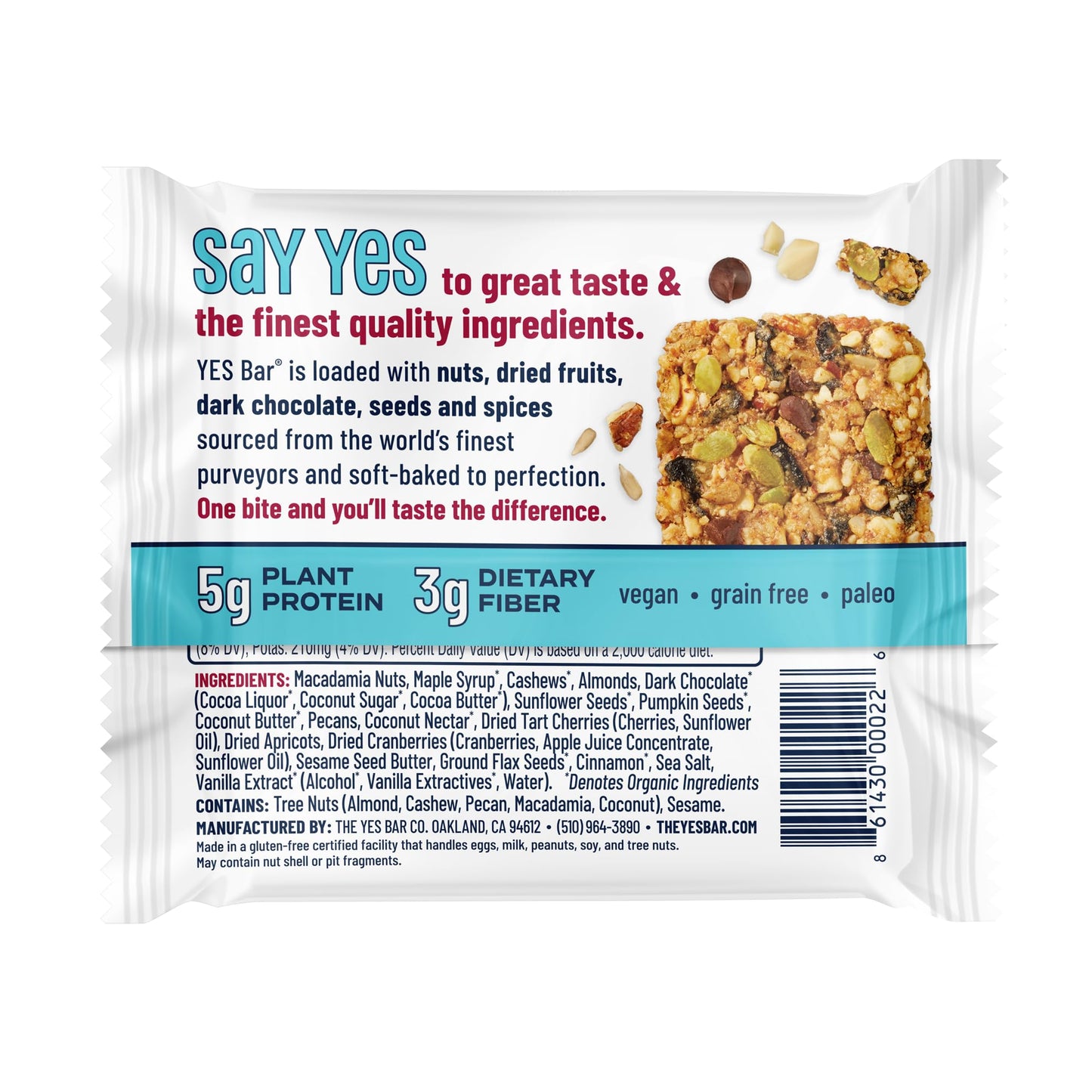 The YES Bar - Macadamia Chocolate - Plant Based Protein  Decadent Snack Bar - Vegan  Paleo  Gluten Free  Dairy Free  Low Sugar  Healthy Snack  Breakfast  Low Carb  Keto Friendly (Pack of 6)