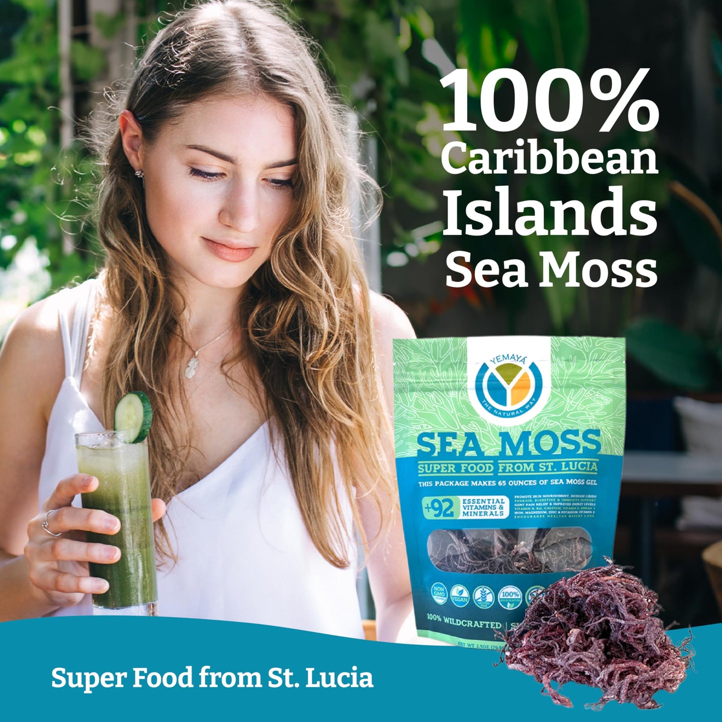 YEMAYA THE NATURAL WAY Organic Dried Sea Moss dietary product, 2.5 oz, Purple, Gluten & Additive Free