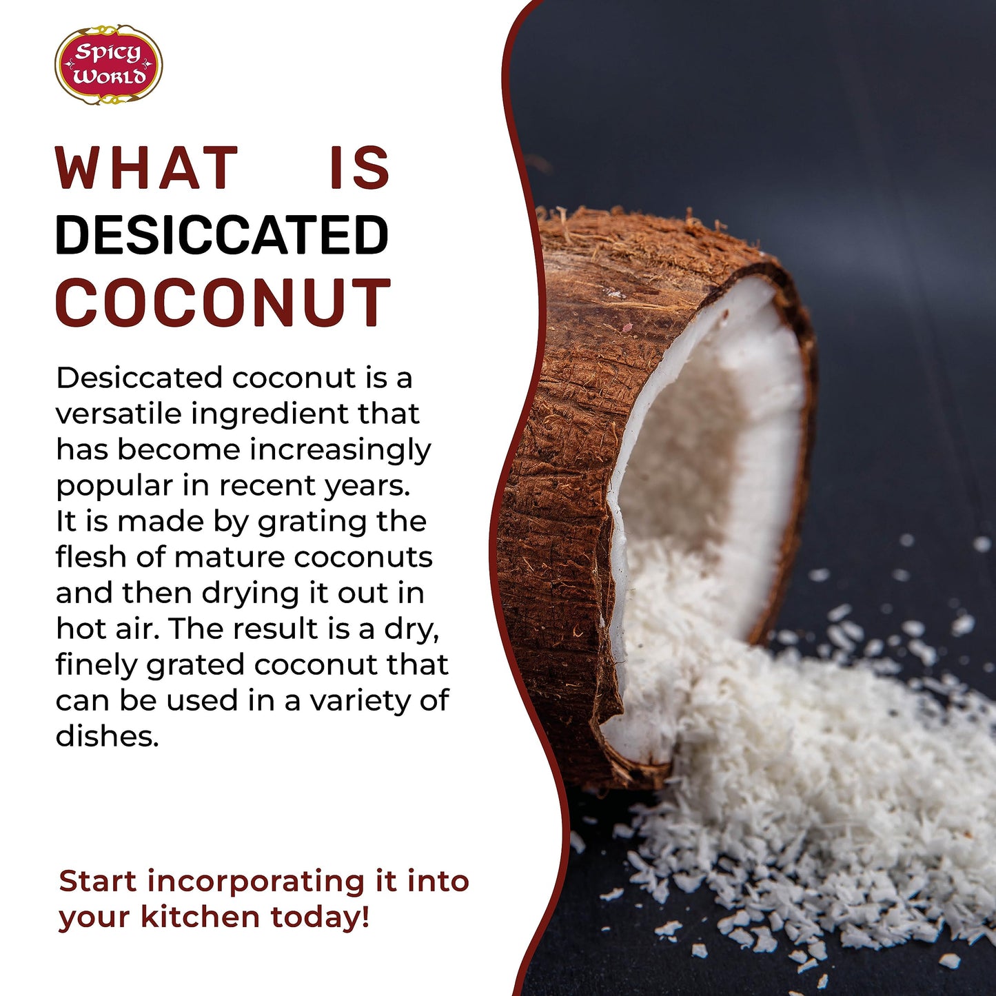 Spicy World Shredded Coconut Powder, Unsweetened, 1.5 Pound Bulk Bag, Finely Shredded, Great for Baking and Smoothies